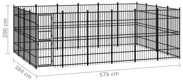 Κλουβί Σκύλου Εξωτερικού Χώρου 22,12 μ² από Ατσάλι - Μαύρο