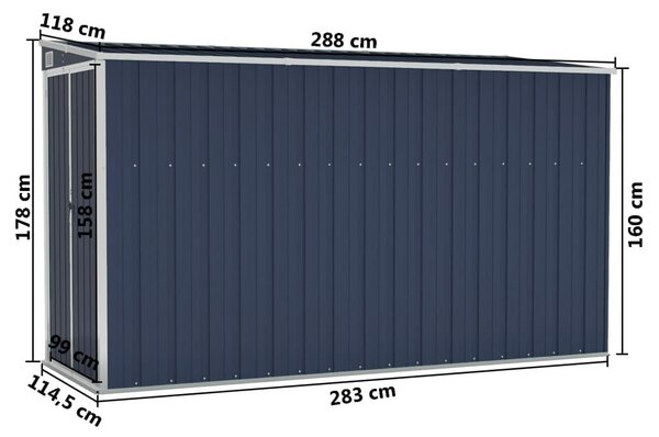 Αποθήκη Κήπου Επιτοίχια Ανθρακί 118 x 288 x 178 εκ από Ατσάλι - Ανθρακί