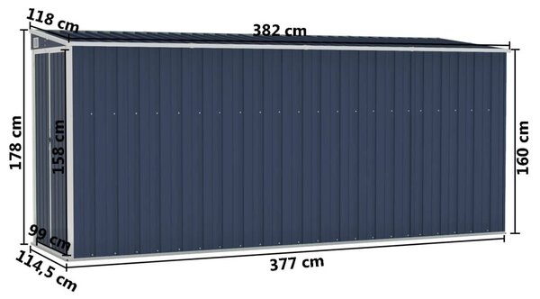 Αποθήκη Κήπου Επιτοίχια Ανθρακί 118 x 382 x 178 εκ. από Ατσάλι - Ανθρακί