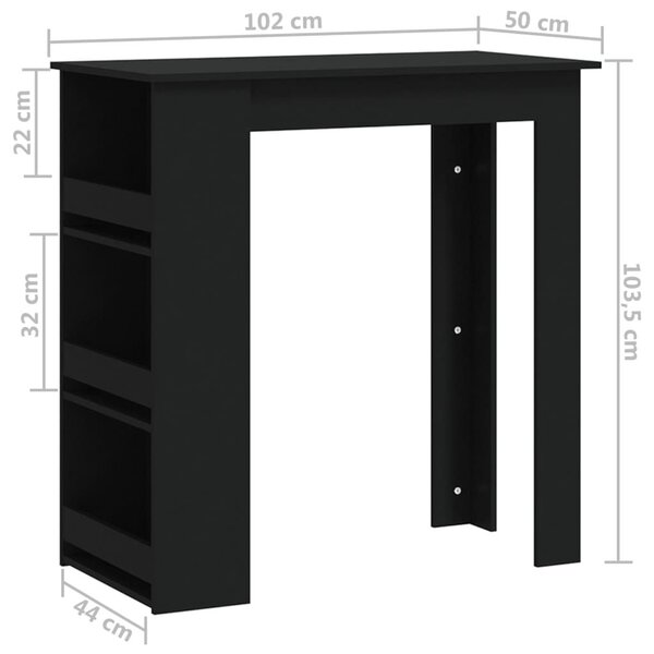 Τραπέζι Μπαρ με Ράφια Μαύρο 102x50x103,5 εκ. Επεξ. Ξύλο - Μαύρο