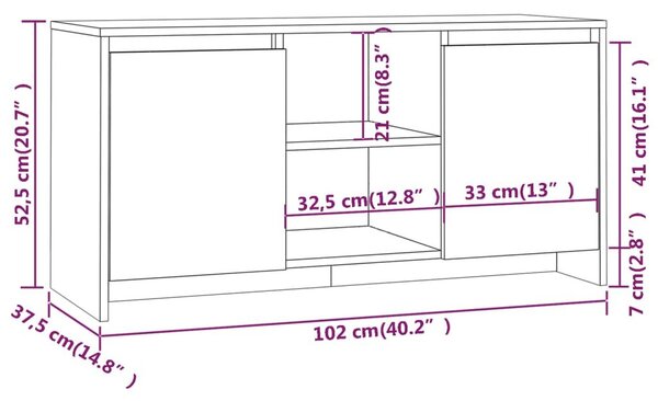 Έπιπλο Τηλεόρασης Γκρι Σκυροδέματος 102x37,5x52,5εκ. Επεξ. Ξύλο - Γκρι