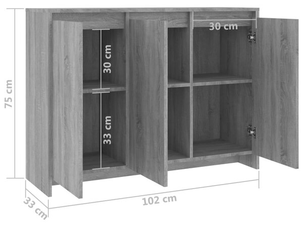 Μπουφές Γκρι Sonoma 102x33x75 εκ. από Επεξεργασμένο Ξύλο - Γκρι