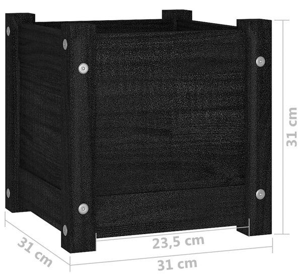 Ζαρντινιέρες 2 τεμ. Μαύρες 31 x 31 x 31εκ από Μασίφ Ξύλο Πεύκου - Μαύρο