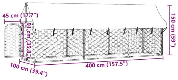 Κλουβί Σκύλου Εξωτερικού Χώρου 400 x 100 x 150 εκ. με Στέγαστρο - Ασήμι