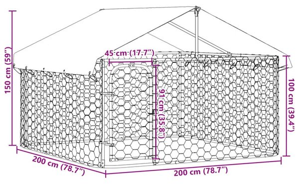 Κλουβί Σκύλου Εξωτερικού Χώρου 200 x 200 x 150 εκ. με Στέγαστρο - Ασήμι