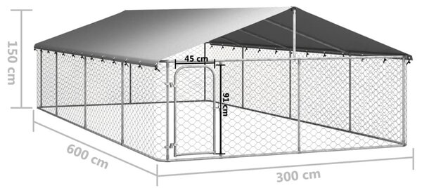 Κλουβί Σκύλου Εξωτερικού Χώρου 600 x 300 x 150 εκ. με Στέγαστρο - Ασήμι