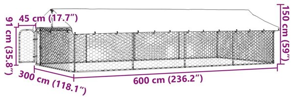 Κλουβί Σκύλου Εξωτερικού Χώρου 600 x 300 x 150 εκ. με Στέγαστρο - Ασήμι