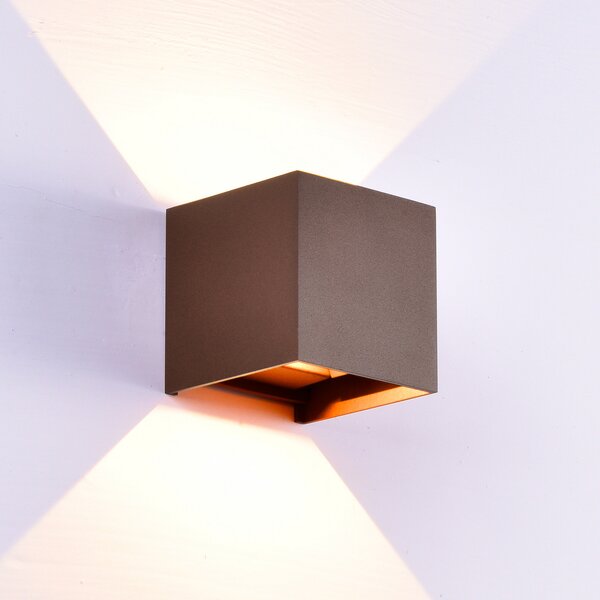 Mantra Iluminación Εξωτερικό φωτιστικό τοίχου LED Davos, corten, γωνιακό, dimmable αλουμίνιο, ρυθμιζόμενος, Καφέ / Σκουριάς, Αλουμίνιο, Πρίζα τοίχου πάνω/κάτω
