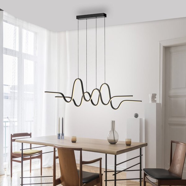 Paul Neuhaus Altitude LED κρεμαστό φωτιστικό, μαύρο, μήκος 125 cm, ρυθμιζόμενος, Μαύρο, Σαλόνι / τραπεζαρία, Μέταλλο, σύγχρονο