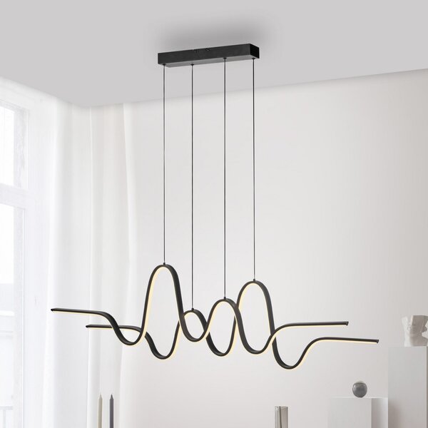 Paul Neuhaus Altitude LED κρεμαστό φωτιστικό, μαύρο, μήκος 125 cm, ρυθμιζόμενος, Μαύρο, Σαλόνι / τραπεζαρία, Μέταλλο, σύγχρονο