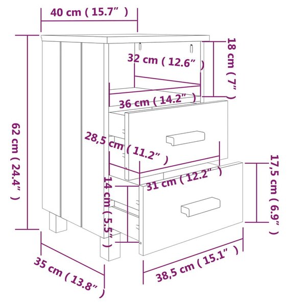 Κομοδίνο HAMAR Καφέ Μελί 40 x 35 x 62 εκ. Μασίφ Ξύλο Πεύκου - Καφέ