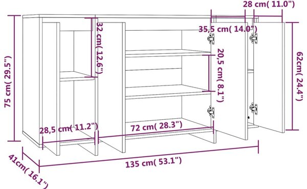 Ντουλάπι Καπνιστή Δρυς 135x41x75 εκ. Επεξεργασμένο Ξύλο - Καφέ