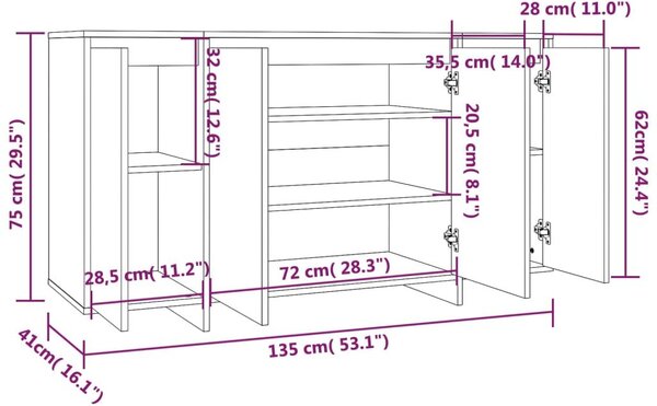 Ντουλάπι Γκρι Sonoma 135x41x75 εκ. από Επεξεργασμένο Ξύλο - Γκρι