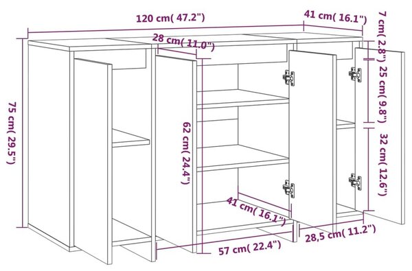 Βοηθητικό Ντουλάπι Sonoma Δρυς 120x41x75εκ Επεξεργασμένο Ξύλο - Μπεζ