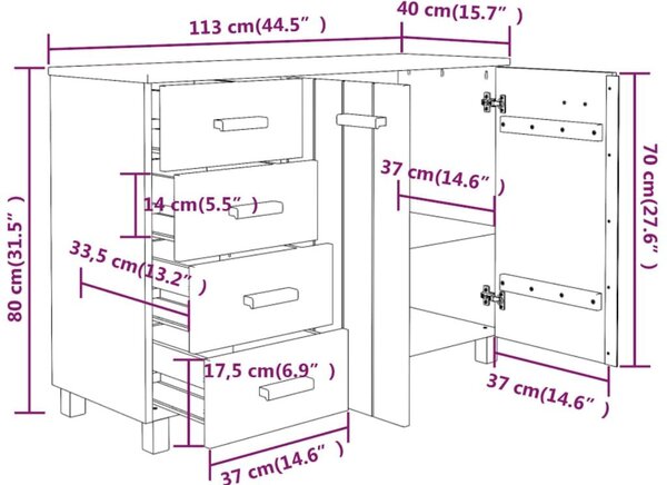 Συρταριέρα HAMAR Καφέ Μελί 113 x 40 x 80 εκ. Μασίφ Ξύλο Πεύκου - Καφέ