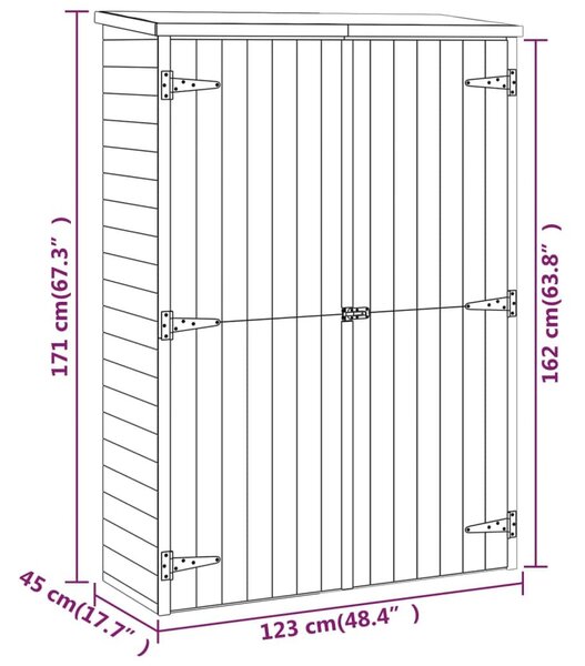 Αποθήκη Εργαλείων Κήπου 123x45x171 εκ. Εμποτισμένο Μασίφ Πεύκο - Καφέ