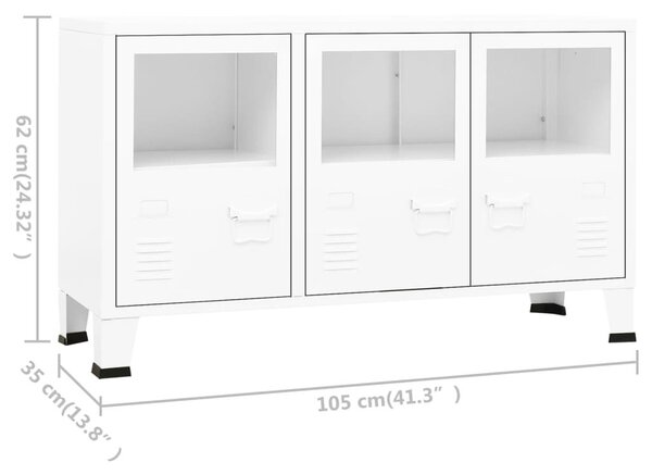 Μπουφές Βιομηχανικό Στιλ Λευκός 105x35x62 εκ. Μέταλλο / Γυαλί - Λευκό