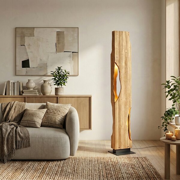 Lucande Φωτιστικό δαπέδου Tarry, ξύλο, ύψος 137 cm, 4 x E27, Ξύλου, Σαλόνι / τραπεζαρία, Ξύλο, Εξοχική κατοικία / Ρουστίκ