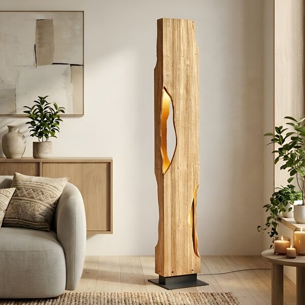 Lucande Φωτιστικό δαπέδου Tarry, ξύλο, ύψος 137 cm, 4 x E27, Ξύλου, Σαλόνι / τραπεζαρία, Ξύλο, Εξοχική κατοικία / Ρουστίκ