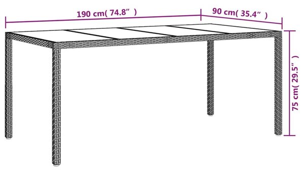 Τραπέζι Κήπου Γκρι 190x90x75 εκ. Ψημένο Γυαλί/Συνθετικό Ρατάν - Γκρι