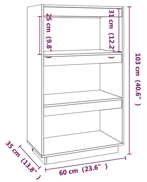 Βιβλιοθήκη/Διαχωριστικό Χώρου Γκρι 60x35x103 εκ. Μασίφ Ξύλο Πεύκου - Γκρι