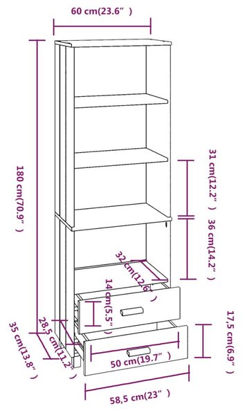 Ραφιέρα HAMAR Λευκή 60 x 35 x 180 εκ. από Μασίφ Ξύλο Πεύκου - Λευκό