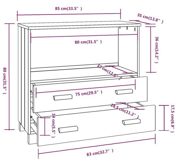 Ντουλάπι HAMAR Αν. Γκρι 85 x 35 x 80 εκ. από Μασίφ Ξύλο Πεύκου - Γκρι