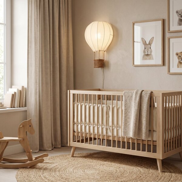 Lindby Φωτιστικό τοίχου για παιδιά Aeris, μπεζ, 44 cm, ύφασμα, E27, Μπεζ, Παιδικό δωμάτιο, Ύφασμα / Κλωστοϋφαντουργία