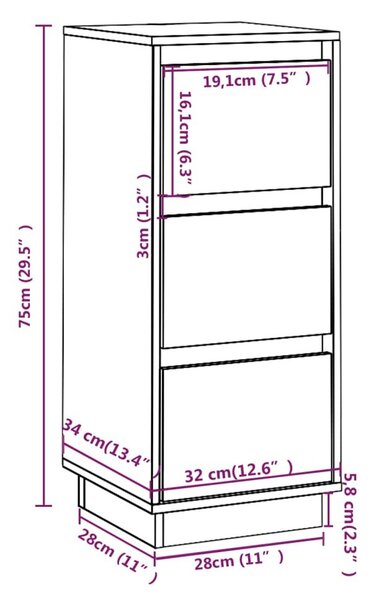 Συρταριέρες 2 τεμ. Λευκές 32x34x75 εκ. από Μασίφ Ξύλο Πεύκου - Λευκό