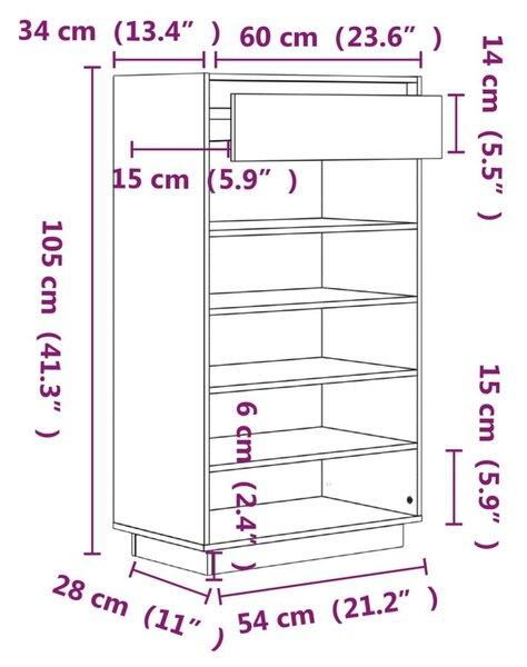 Παπουτσοθήκη Γκρι 60 x 34 x 105 εκ. από Μασίφ Ξύλο Πεύκου - Γκρι