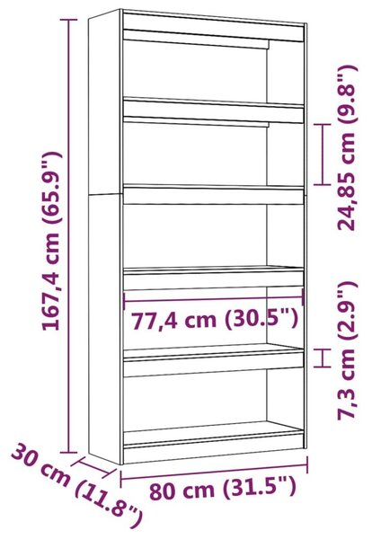 Βιβλιοθήκη/Διαχωριστικό Χώρου Γκρι 80x30x167,4 εκ. Μασίφ Πεύκο - Γκρι