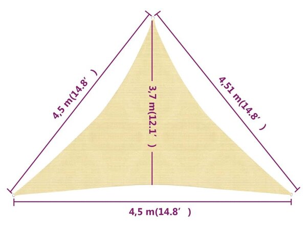 Πανί Σκίασης Μπεζ 4,5 x 4,5 x 4,5 μ. από HDPE 160 γρ./μ² - Μπεζ