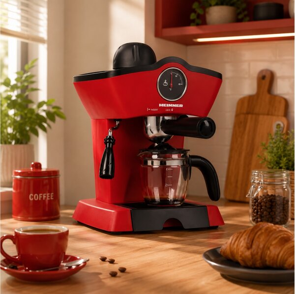 Καφετιέρα Espresso Heinner Retro Effect HEM-200RD με ισχύ 800W και πίεση 3.5 bar
