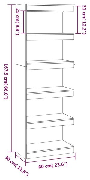 Βιβλιοθήκη/Διαχωριστικό Χώρου Μελί 60x30x167,5 εκ. Ξύλο Πεύκου - Καφέ