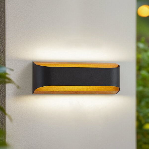 Lindby LED εξωτερικός φωτισμός τοίχου Lenore, μαύρος, μέταλλο, 36,5cm, Μαύρο, Αλουμίνιο, σύγχρονο