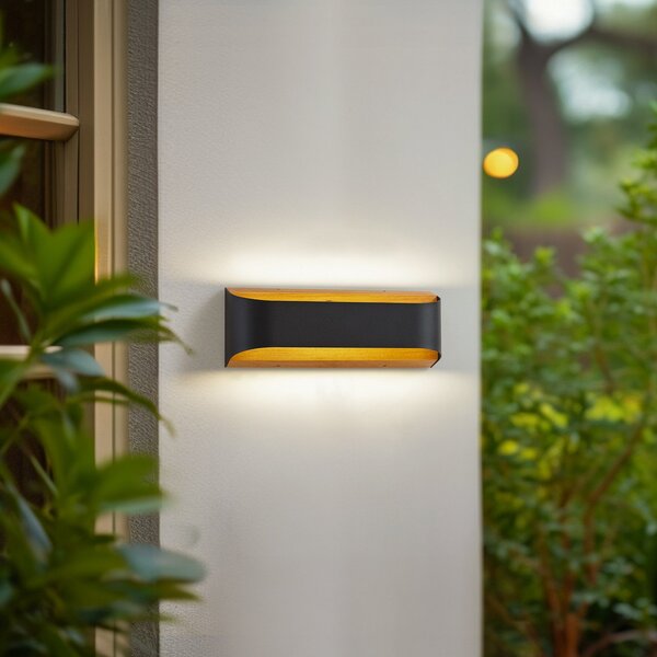 Lindby LED εξωτερικός φωτισμός τοίχου Lenore, μαύρος, μέταλλο, 36,5cm, Μαύρο, Αλουμίνιο, σύγχρονο