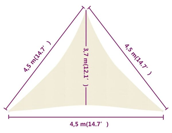 Πανί Σκίασης Κρεμ 4,5 x 4,5 x 4,5 μ. από HDPE 160 γρ./μ² - Κρεμ