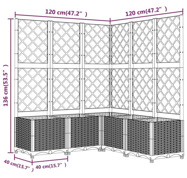 Ζαρντινιέρα Κήπου με Καφασωτό Μαύρο 120 x 120 x 136 εκ. από PP - Μαύρο