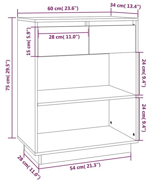 Ντουλάπι Κονσόλα 60 x 34 x 75 εκ. από Μασίφ Ξύλο Πεύκου - Καφέ