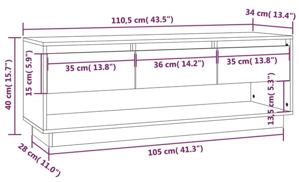 Έπιπλο Τηλεόρασης Καφέ Μελί 110,5x34x40εκ από Μασίφ Ξύλο Πεύκου - Καφέ