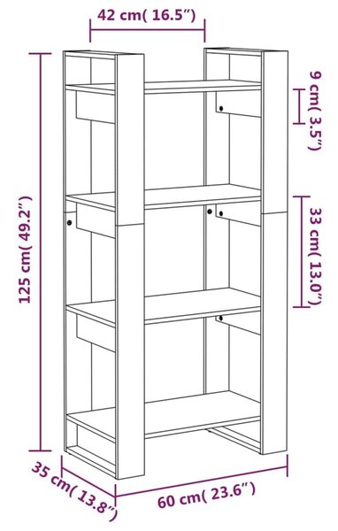 Βιβλιοθήκη/Διαχωριστικό Χώρου Μαύρο 60x35x125 εκ. Μασίφ Ξύλο - Μαύρο