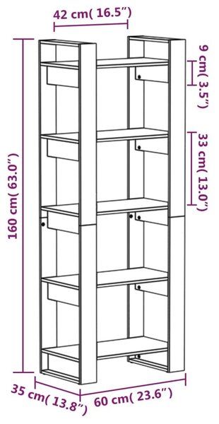 Βιβλιοθήκη/Διαχωριστικό Χώρου 60x35x160 εκ. Μασίφ Ξύλο - Καφέ