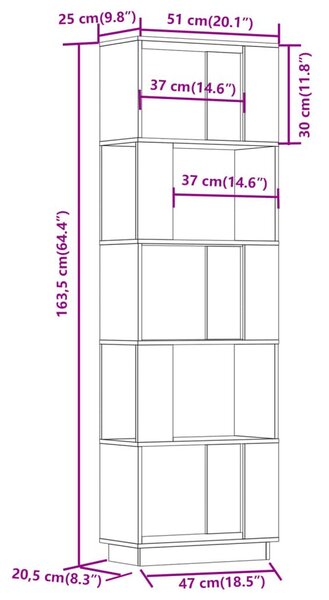 Βιβλιοθήκη/Διαχωριστικό Χώρου Μαύρο 51x25x163,5 εκ. Μασίφ Πεύκο - Μαύρο