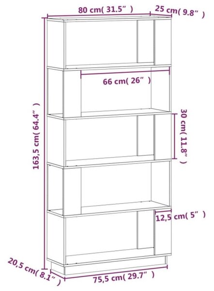 Βιβλιοθήκη/Διαχωριστικό Χώρου Μελί 80x25x163,5 εκ. Μασίφ Ξύλο - Καφέ