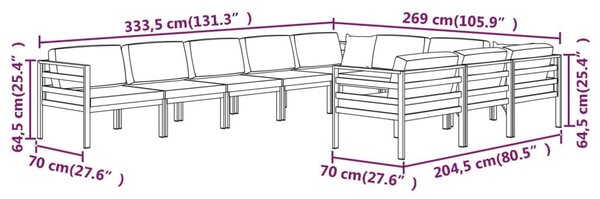 Σαλόνι Κήπου 10 Τεμαχίων Ανθρακί Αλουμινίου με Μαξιλάρια - Ανθρακί