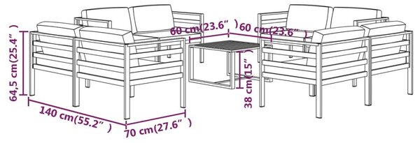 Σαλόνι Κήπου 9 Τεμαχίων Ανθρακί Αλουμινίου με Μαξιλάρια - Ανθρακί