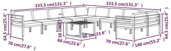 Σαλόνι Κήπου 11 Τεμαχίων Ανθρακί Αλουμινίου με Μαξιλάρια - Ανθρακί