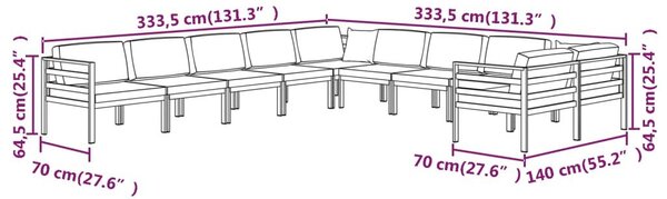 Σαλόνι Κήπου 10 Τεμαχίων Ανθρακί Αλουμινίου με Μαξιλάρια - Ανθρακί