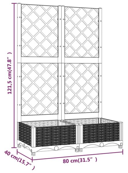 Ζαρντινιέρα Κήπου με Καφασωτό Μαύρο 80 x 40 x 121,5 εκ. από PP - Μαύρο