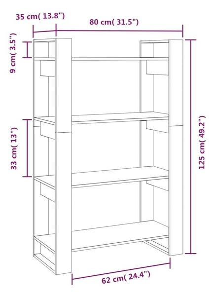 Βιβλιοθήκη/Διαχωριστικό Χώρου Λευκό 80x35x125 εκ. Μασίφ Πεύκο - Λευκό